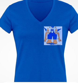 Tee-shirt col V manches courtes "monstre" bleu pique