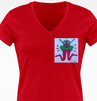 Tee-shirt col V manches courtes "monstre" rouge et vert